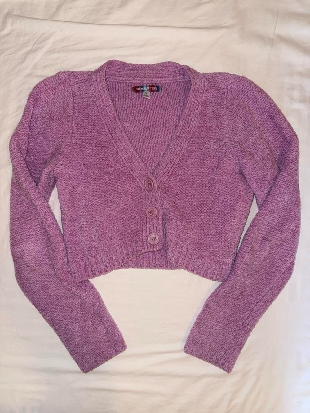 Urban Outfitters Lilac Cropped V-Neck Button Cardigan